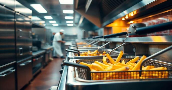 Fritadeira elétrica industrial profissional em cozinha comercial moderna